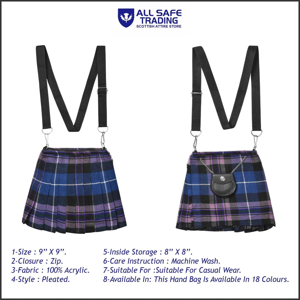 Traditional Scottish Women Tartan Bag Pleated Crossbody Purse - Adjustable Straps, Zip Closure Pride of Scotland Tartan All Safe International