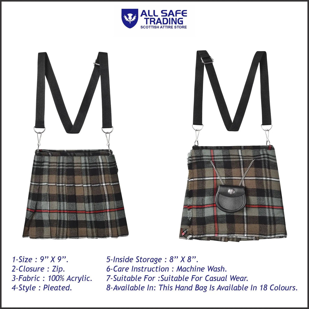 Traditional Scottish Women Tartan Bag Pleated Crossbody Purse - Adjustable Straps, Zip Closure Mackenzie Weathered Tartan All Safe International