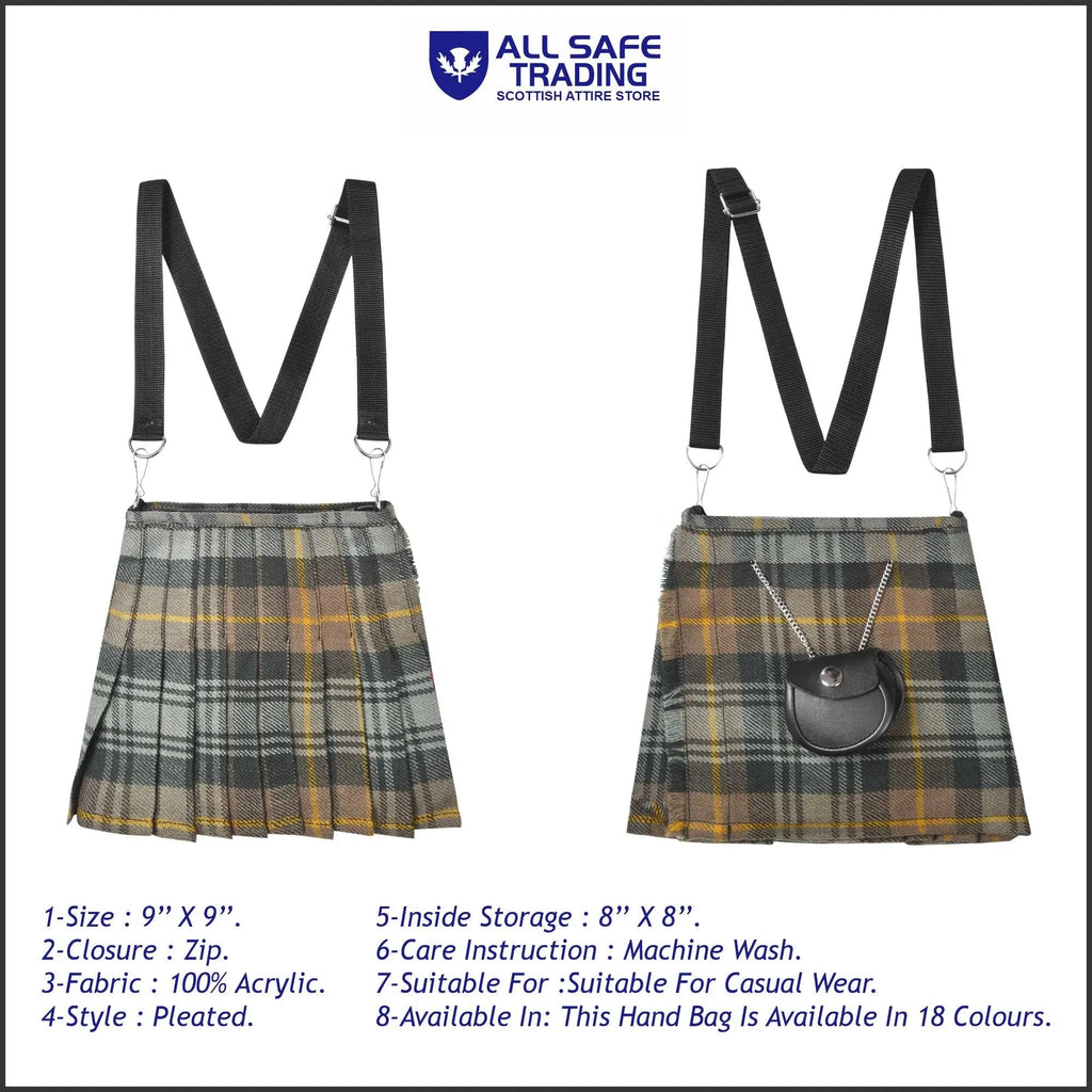 Traditional Scottish Women Tartan Bag Pleated Crossbody Purse - Adjustable Straps, Zip Closure Gordon Weathered Tartan All Safe International