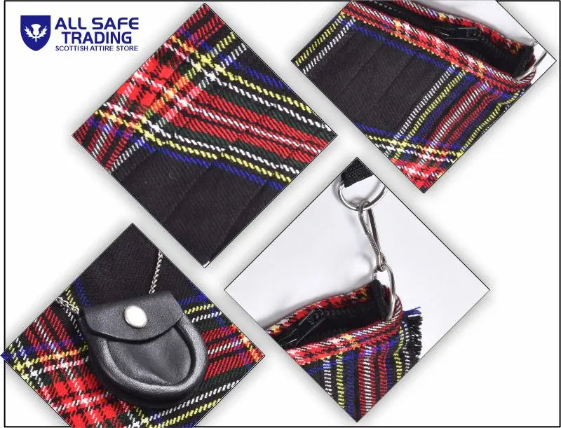 Traditional Scottish Women Tartan Bag Pleated Crossbody Purse - Adjustable Straps, Zip Closure Black Stewart Tartan All Safe International