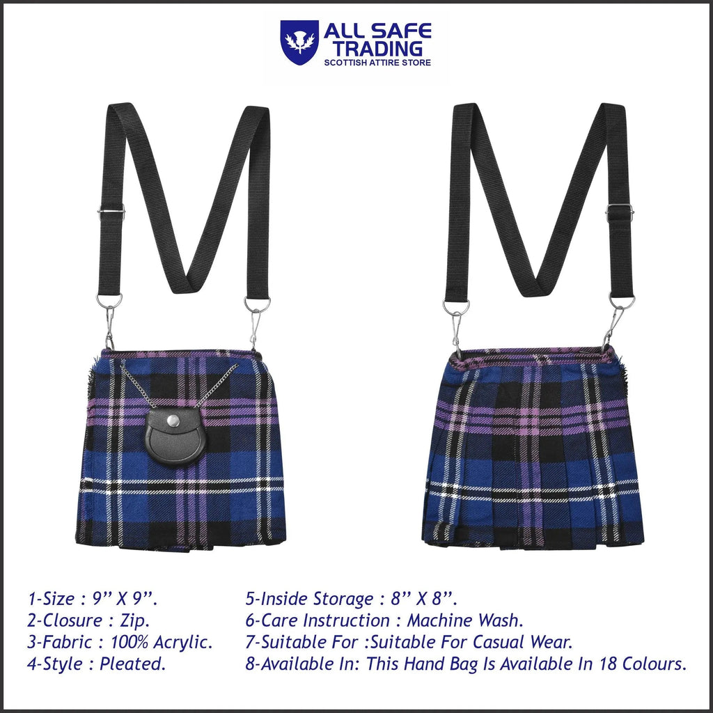 Traditional Scottish Women Tartan Bag Pleated Crossbody Purse - Adjustable Straps, Zip Closure Scottish Heritage Tartan All Safe International