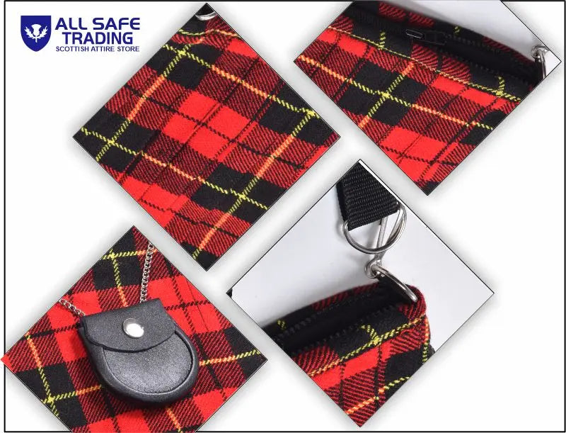Traditional Scottish Women Tartan Bag Pleated Crossbody Purse - Adjustable Straps, Zip Closure Wallace Tartan All Safe International