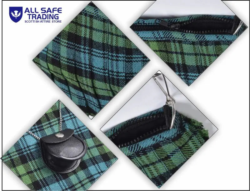 Traditional Scottish Women Tartan Bag Pleated Crossbody Purse - Adjustable Straps, Zip Closure Campbell Ancient Tartan All Safe International