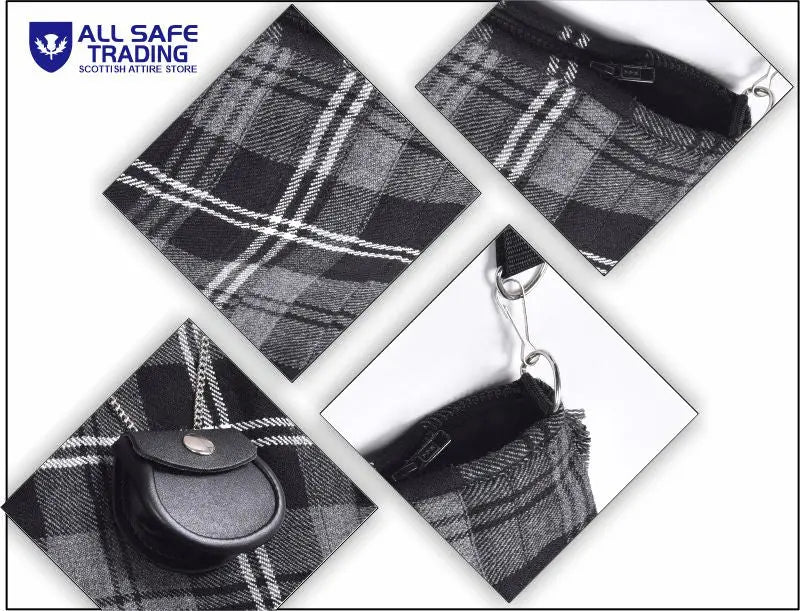 Traditional Scottish Women Tartan Bag Pleated Crossbody Purse - Adjustable Straps, Zip Closure Granite Tartan All Safe International