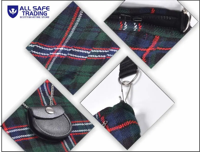 Traditional Scottish Women Tartan Bag Pleated Crossbody Purse - Adjustable Straps, Zip Closure Scottish National Tartan All Safe International