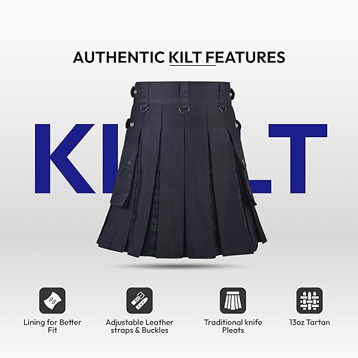 Women’s Black Watch Hybrid Kilt – Plaid Mini Skirt for Golf, Highland Games & Casual Wear