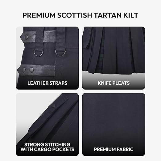 Women’s Black Watch Hybrid Kilt – Plaid Mini Skirt for Golf, Highland Games & Casual Wear