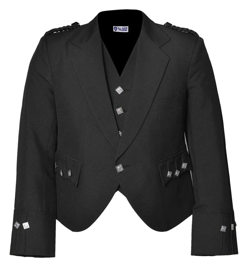 Scottish Black Argyle Kilt Jacket With Waistcoat/Vest - Sizes 36"- 54" All Safe International