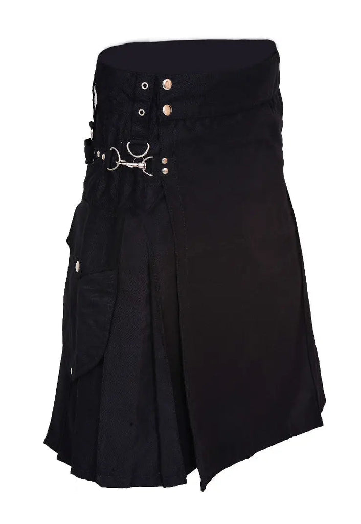 Active Men's Black utility kilt 100% Cotton, Cargo Pocket Kilt for Men| Men's Kilt | Utility Kilt |Tartan Kilts for Men for Scottish Kilt Costume All Safe International
