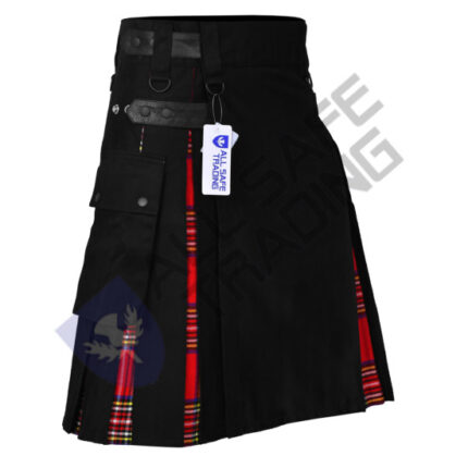 Men's Black & Royal Stewart Tartan Hybrid Utility Kilt