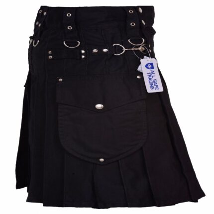 Men's Black cargo pocket utility kilt